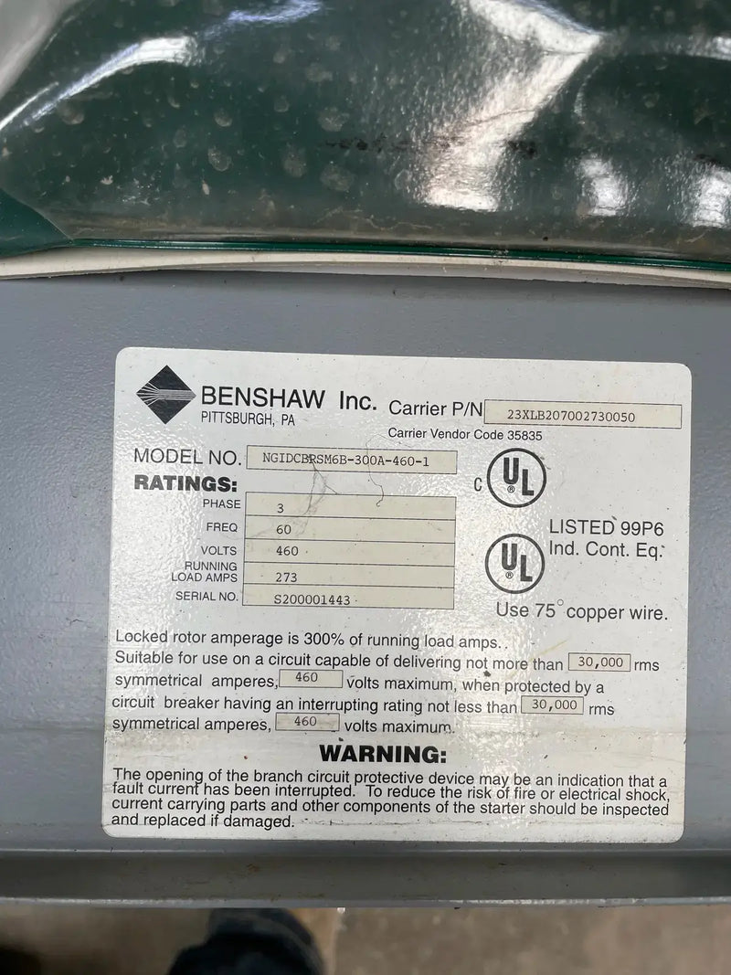 Benshaw NGIDCBRSM6B-300A-460-1 Starter (460 Volts, Hz: 60, 3 Ph)