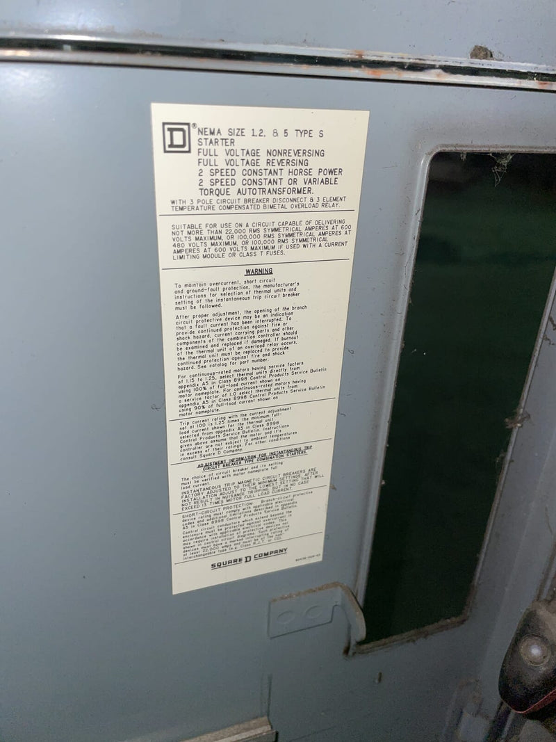 Square D Company 3 Section Motor Control Center (600 Amp, 60 Hz, 3 Ph)