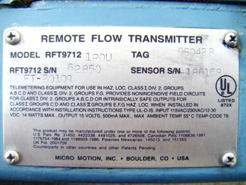 Micro Motion Mass Flow Sensor Micro Motion 