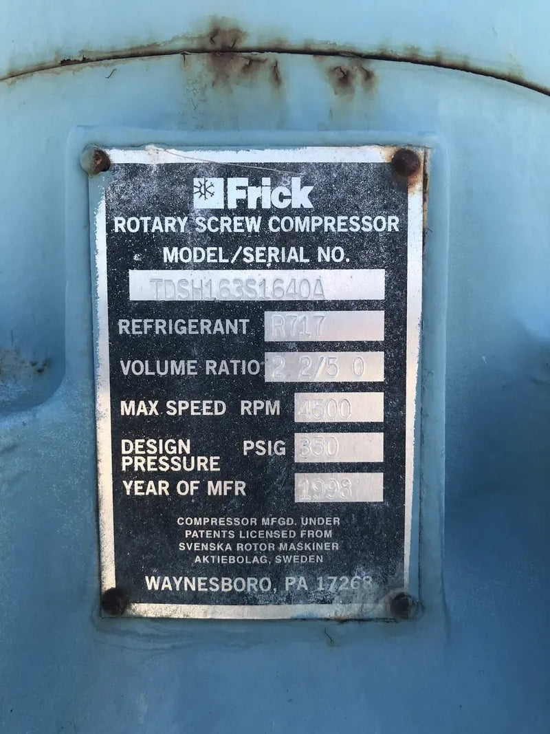Paquete de compresor de tornillo rotativo Frick RWB-II-60-E (Frick TDSH163S, 150 HP 230/460 V, panel de control Frick Micro)