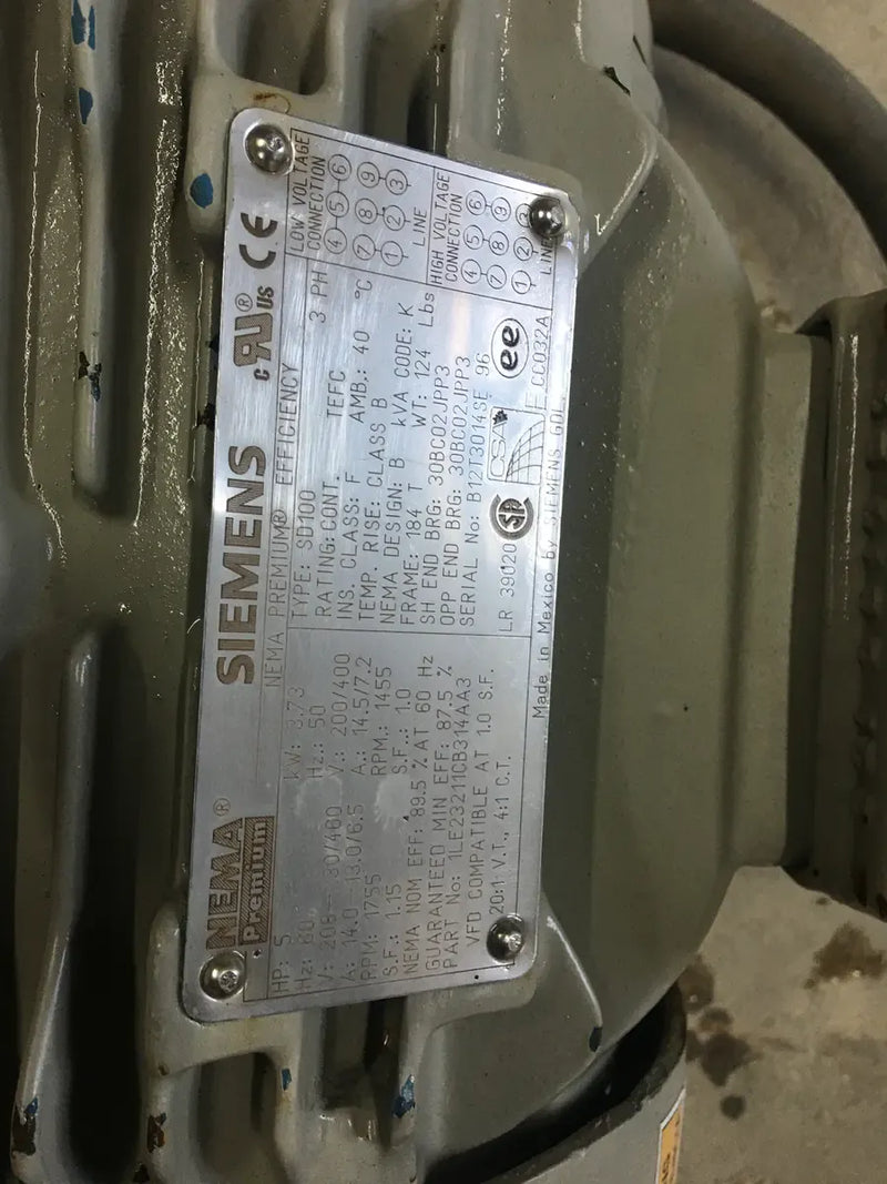 Siemens SD100 Motor (5 HP, 1755 RPM, 208-230/460 V)