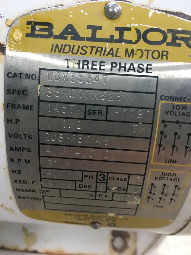 Baldor WDM3554T Motor (1 1/2 HP, 1725 RPM, 208-230/460 V)