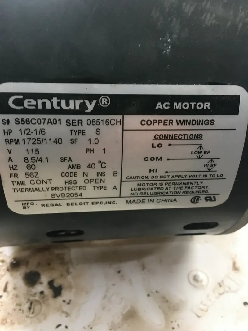 Century SVB2054 Motor (44198 HP, 1725 RPM, 115 V)