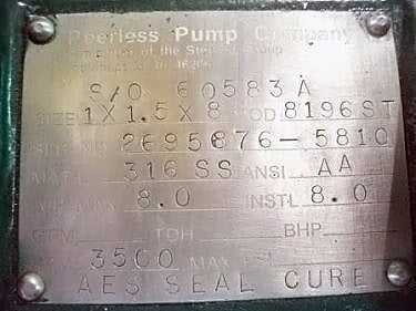 Peerless Centrifugal Pump Model 8196 ST - 1.5x1x8 Peerless 