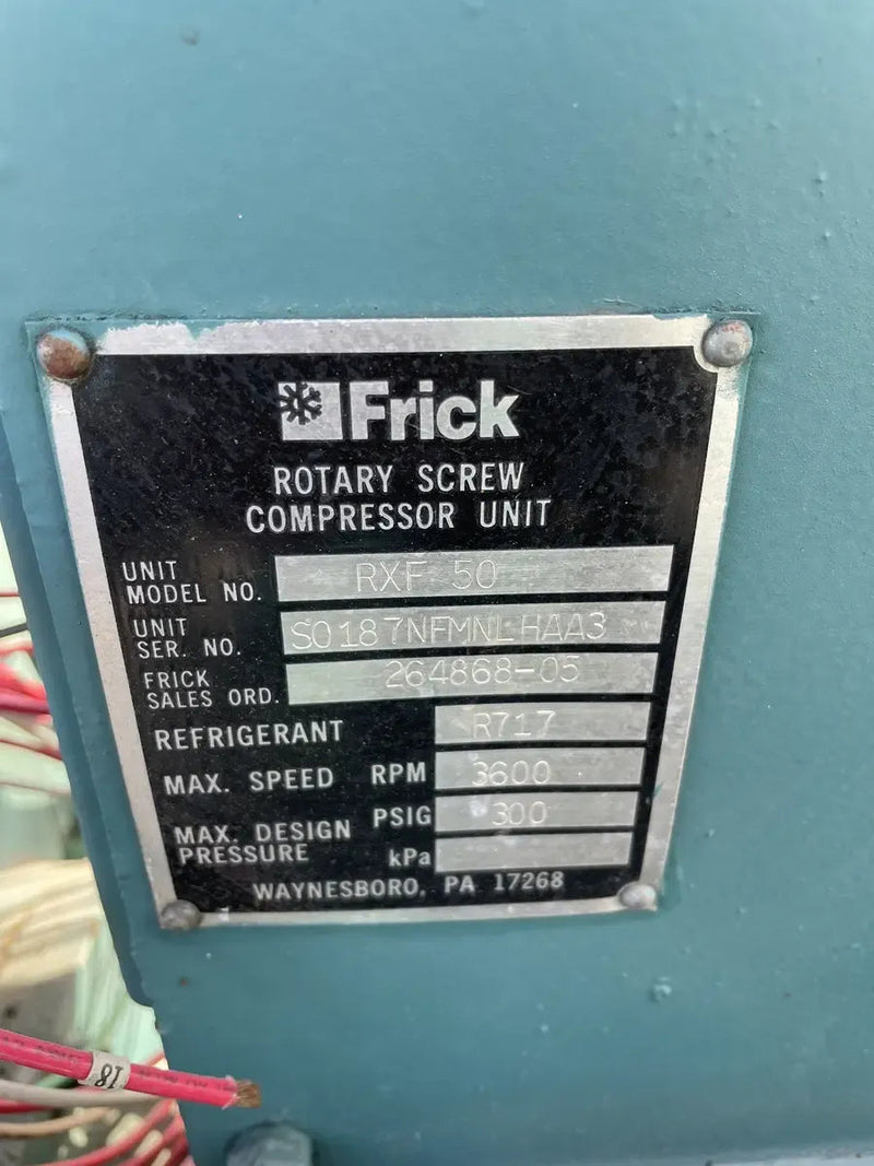 Paquete de compresor de tornillo rotativo Frick RXF-50 (Frick XJF120S, 150 HP 230/460 V, panel de control Frick Micro)