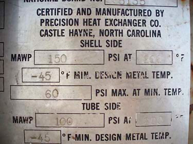 Precision Heat Exchanger Co. Shell and Tube Chiller with Surge Drum Precision Heat Exchanger Co. 