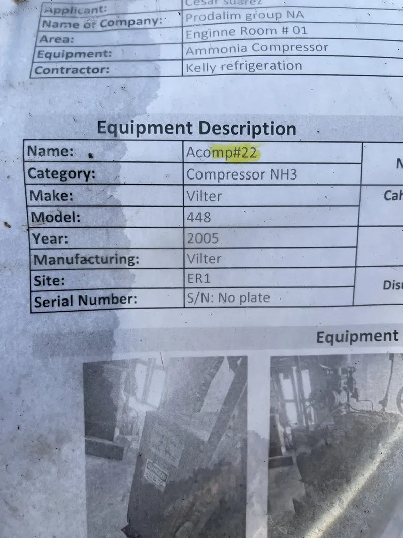 Vilter 448 8-Cylinder Reciprocating Compressor Package (100 HP 208-220/440 V, Belt Driven)