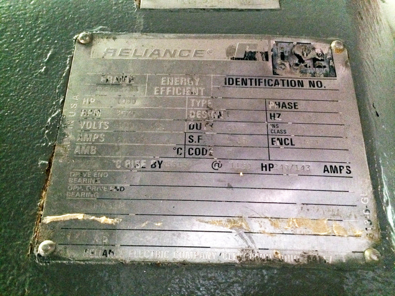 Reliance 4160V Electric Motor - 1000 HP Reliance 