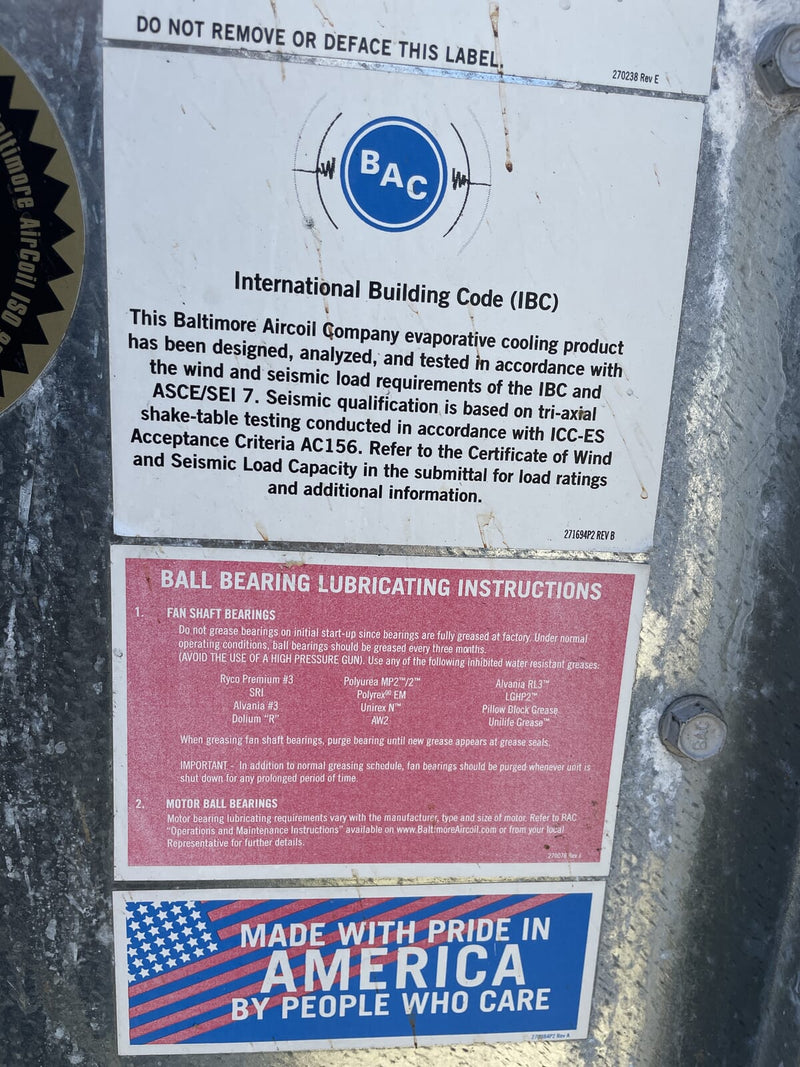 BAC VCA-301A Evaporative Condenser (301 Nominal Tons, 1-15 HP Motor, 1 Tower Unit)