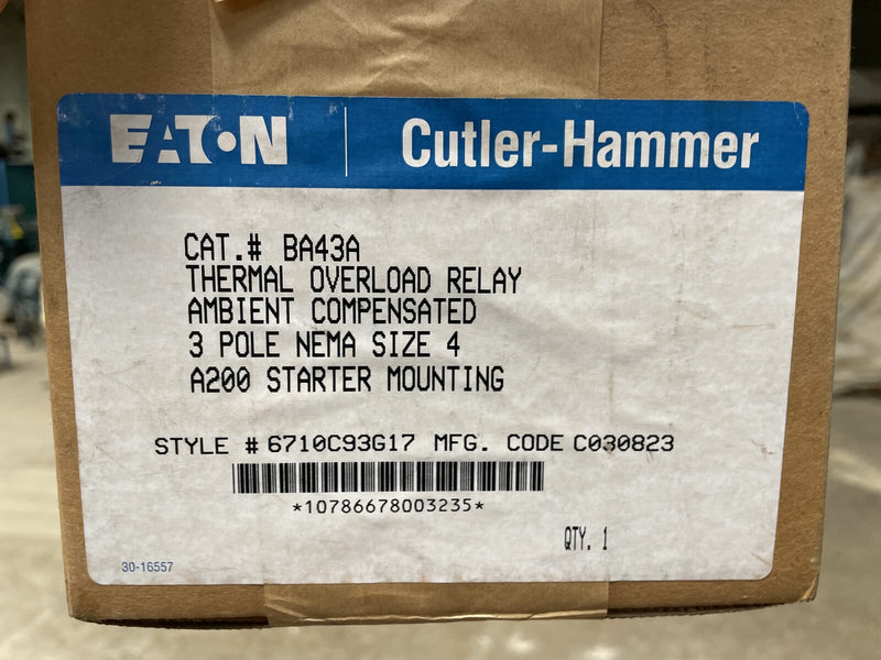 Relé de sobrecarga Cutler-Hammer BA43A (Serie de sobrecarga A200)