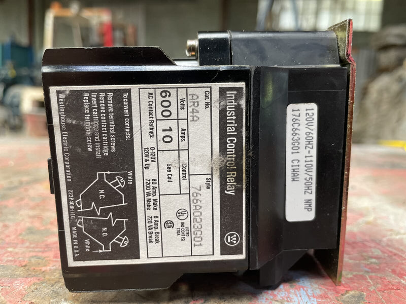 Westinghouse AR4A Industrial Control Relay without Cartridges ( 4 Poles, 120V/60 Hz-110V/50Hz )