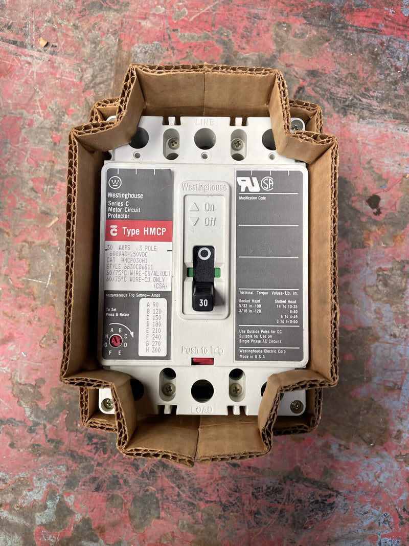 Westinghouse HMCP030H1 Series C Motor Circuit Protector ( 30 Amp, 3 Pole, 600 VAC-250 VDC)