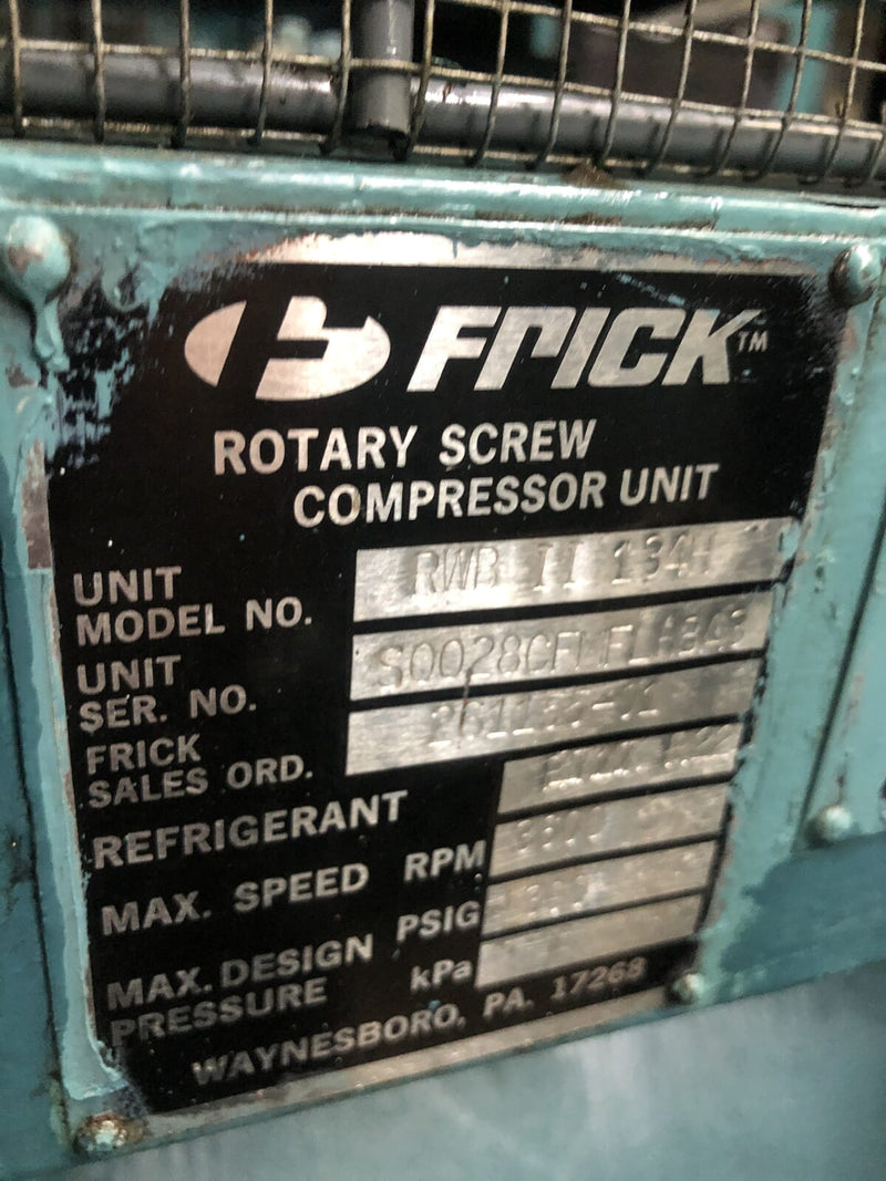Paquete de compresor de tornillo rotativo Frick RWB-11-134H (TDSD193L, 300HP 460V, panel de actualización Frick Quantum HD)