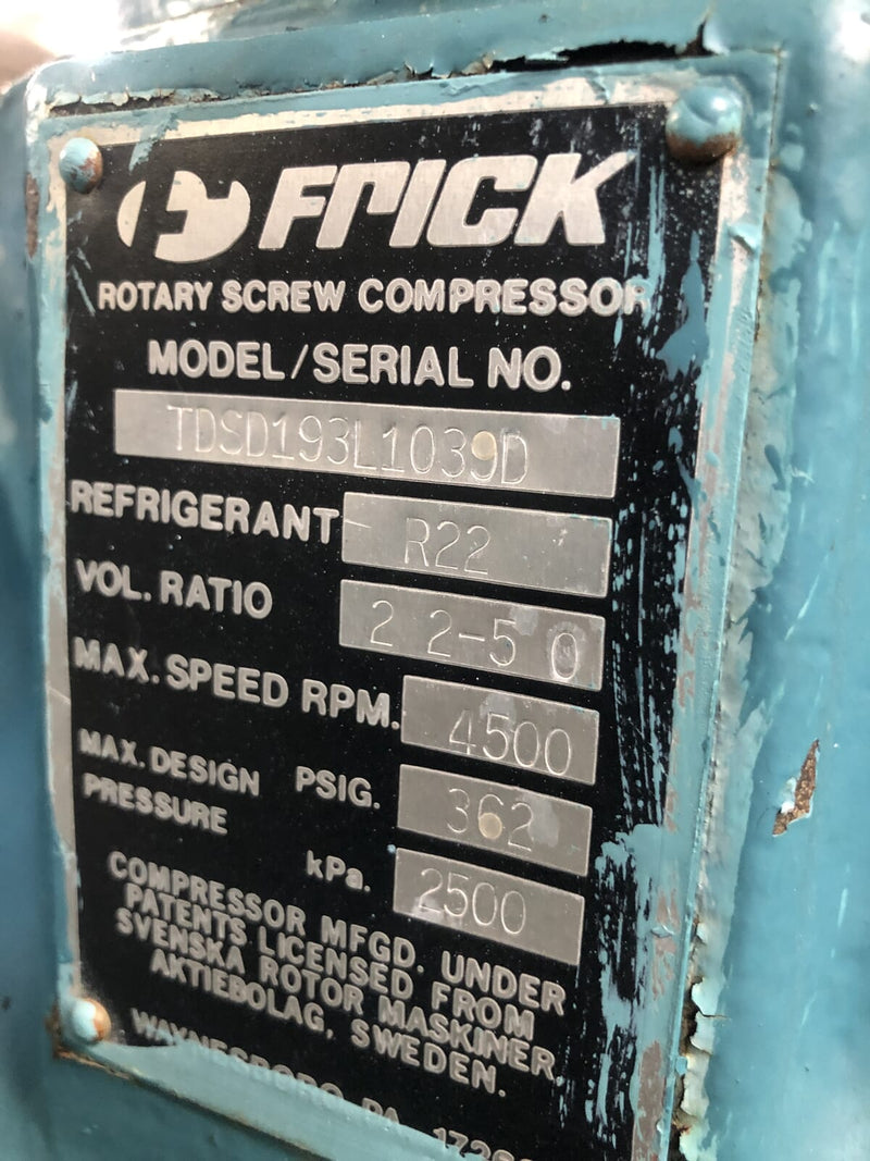 Paquete de compresor de tornillo rotativo Frick RWB-11-134H (TDSD193L, 300HP 460V, panel de actualización Frick Quantum HD)
