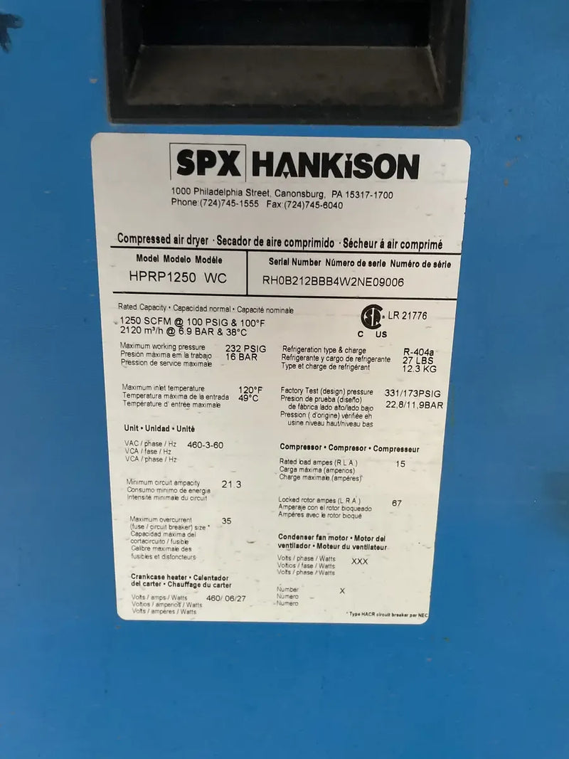 SPX Hankison HPRP1250-WC Compressed Air Dryer (1250 SCFM)