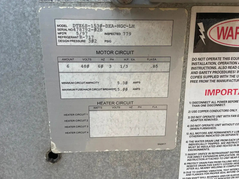Krack DTX6S-1530-DXA-HGC-LH Ammonia Evaporator Coil- 10.58 TR, 6 Fans (Low/Medium Temperature)