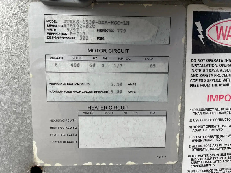 Krack DTX6S-1530-DXA-HGC-LH Ammonia Evaporator Coil- 10.58 TR, 6 Fans (Low/Medium Temperature)