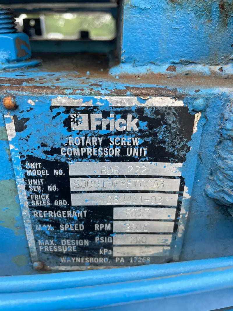 Paquete de compresor de tornillo rotativo Frick RDB 222 (FALTA COMPRESOR, 150 HP 230/460 V, FALTA PANEL DE CONTROL)
