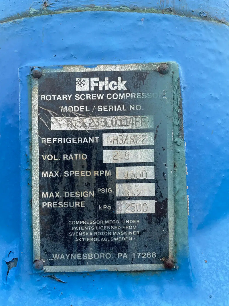 Paquete de compresor de tornillo rotativo Frick RDB 222 (FALTA COMPRESOR, 150 HP 230/460 V, FALTA PANEL DE CONTROL)