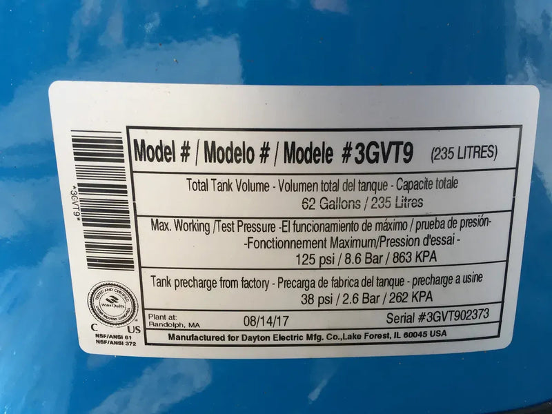 Dayton Precharged Water Well Tank - 62 Gallons