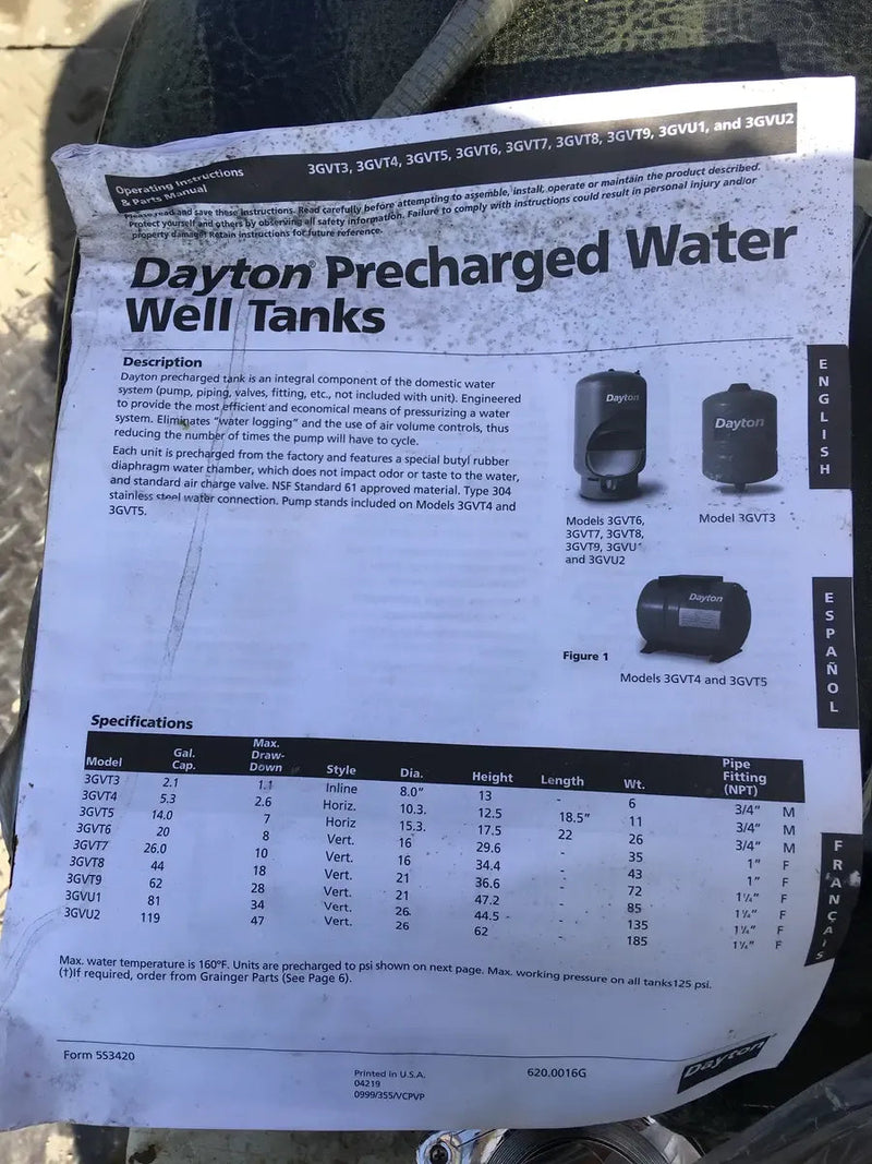 Dayton Precharged Water Well Tank - 62 Gallons