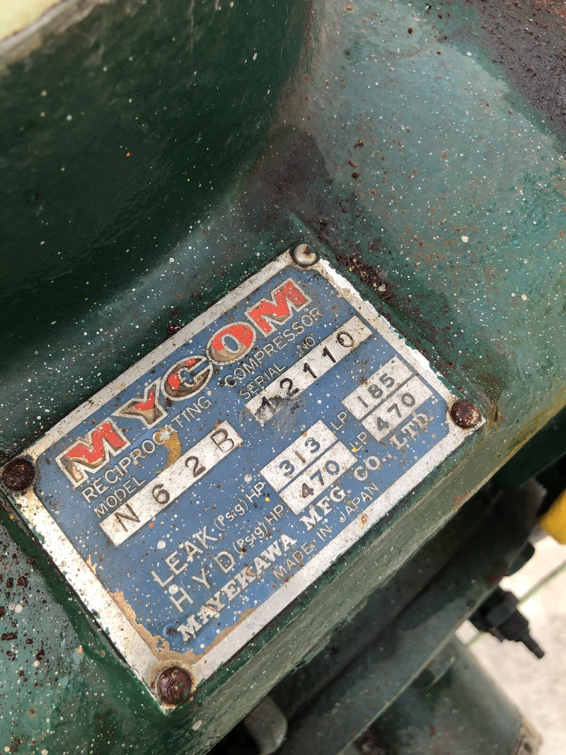 Mycom N62B 8-Cylinder Reciprocating Compressor Package (100 HP 230/460 V, Belt Driven)