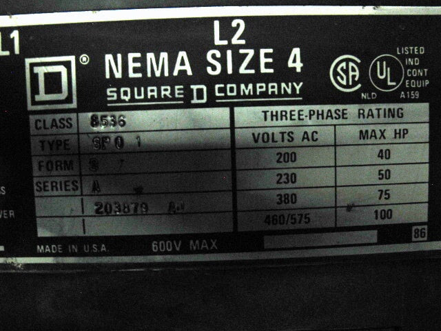 Square D Company WYE Delta Motor Starter – 200 HP Square D 