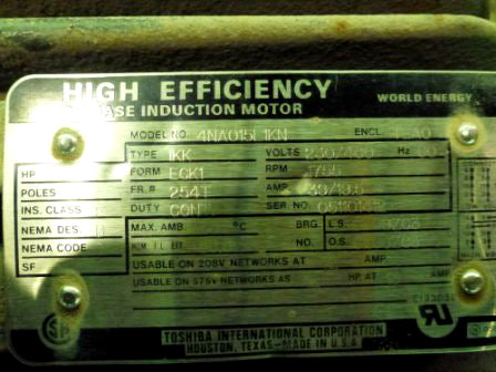 Toshiba Fan Motors – 15 HP Toshiba 