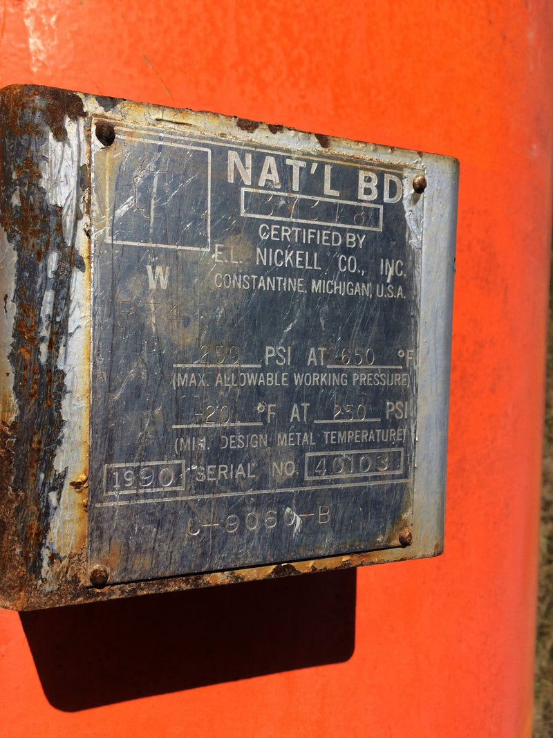 Vertical Ammonia Receiver Tank - 1000 Gallons E. L. Nickell 