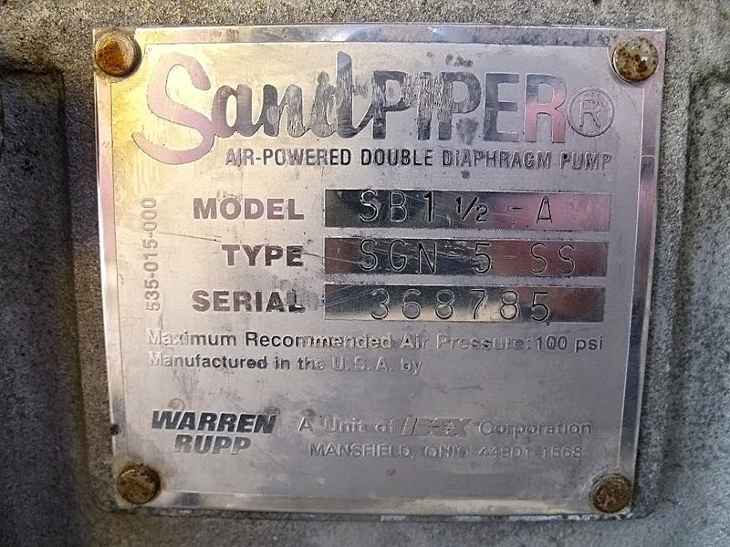 Warren Rupp Sandpiper® Heavy Duty Ball SB1.5 Double Diaphragm Pump Warren Rupp 