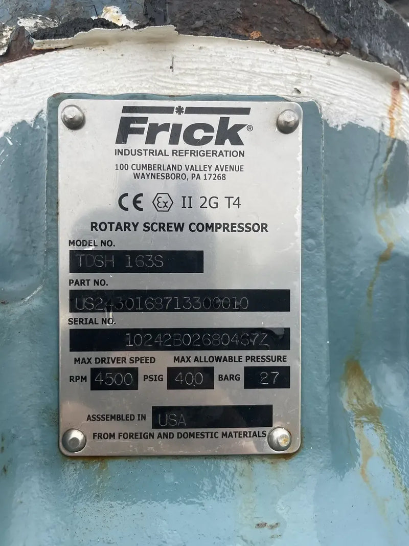 Paquete de compresor de tornillo rotativo Frick RWB-II-60 (Frick TDSH163S, 200 HP 460 V, panel de micro control Johnson Controls)
