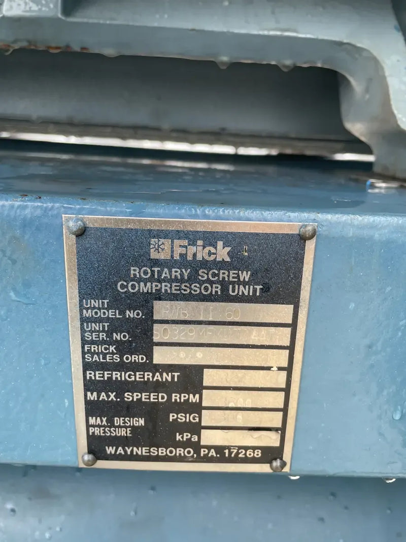 Paquete de compresor de tornillo rotativo Frick RWB-II-60 (Frick TDSH163S, 200 HP 460 V, panel de micro control Johnson Controls)
