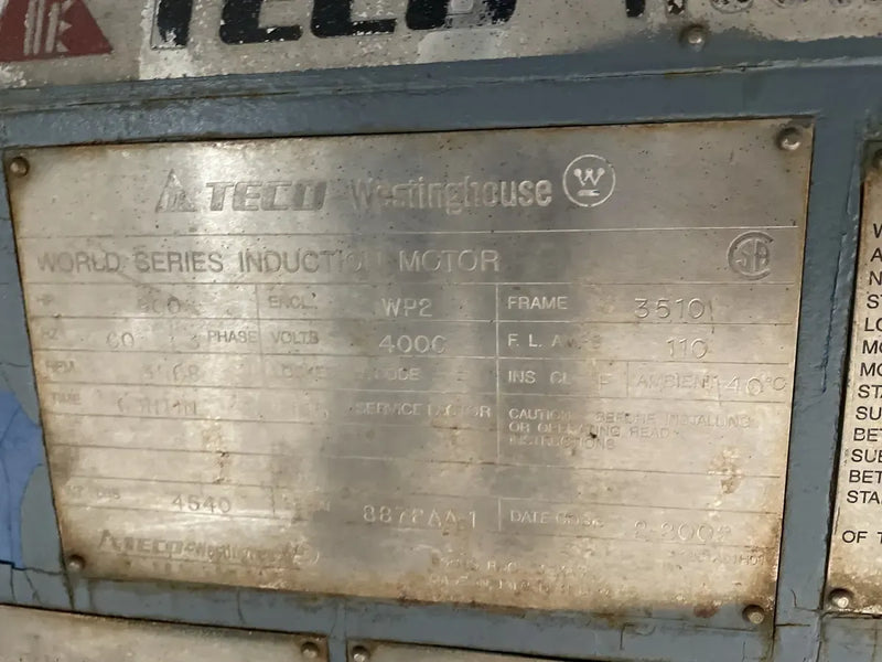 Teco Screw Compessor Motor (900 HP, 3566 RPM, 4000 V)